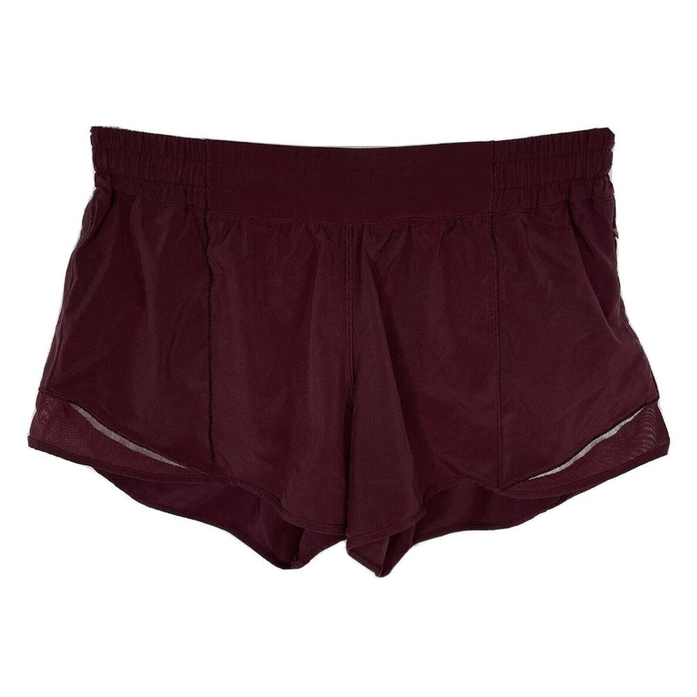 LULULEMON Hotty Hot Low Rise Shorts 10 Wine Red Burgundy 4" Inseam Panty Liner